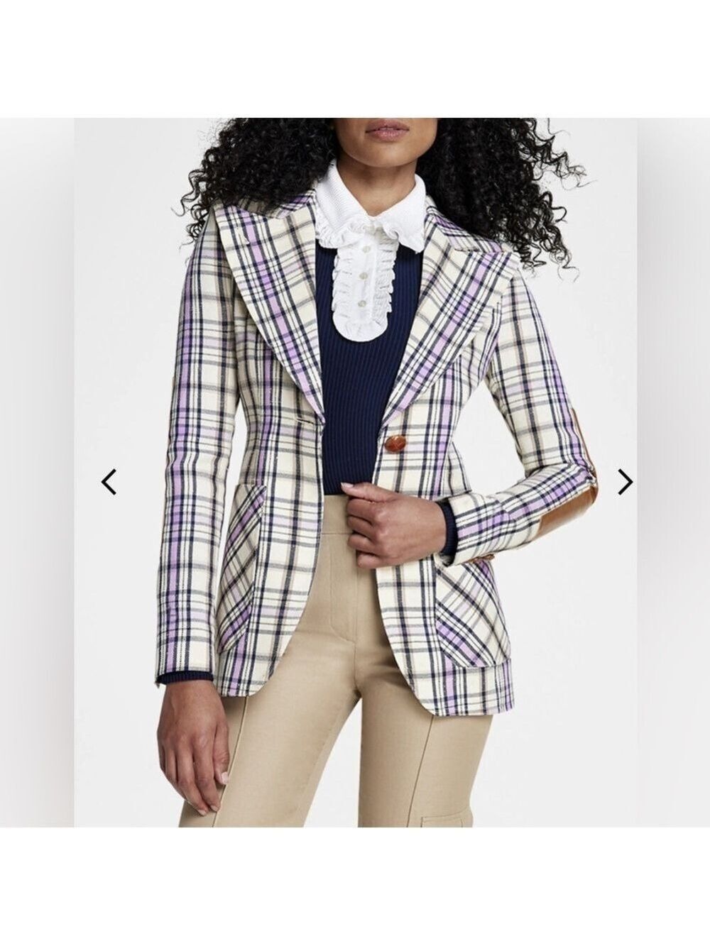 SMYTHE Patch Pocket Birkin Blazer Summer blazer cream & black & pink Plaid sz 2